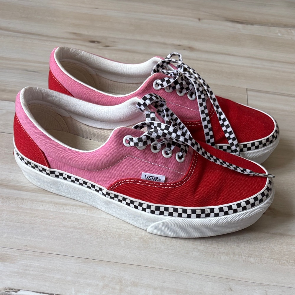 Vans Two-Tone Pink & Red Low-Top Sneakers with Checkerboard Trim
